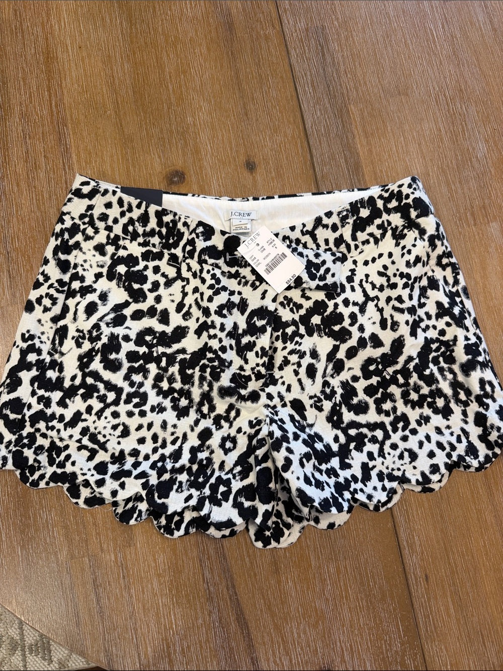 J. Crew Scallop Hem Leopard Print Women’s Shorts - Black & White NWT Size 6